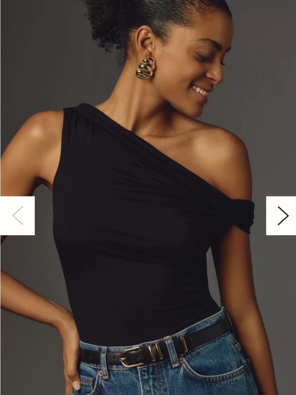 Reformation Black One-Shoulder Cello Tank Top L